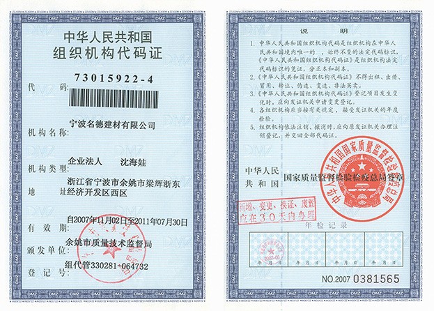 Organization code certificate